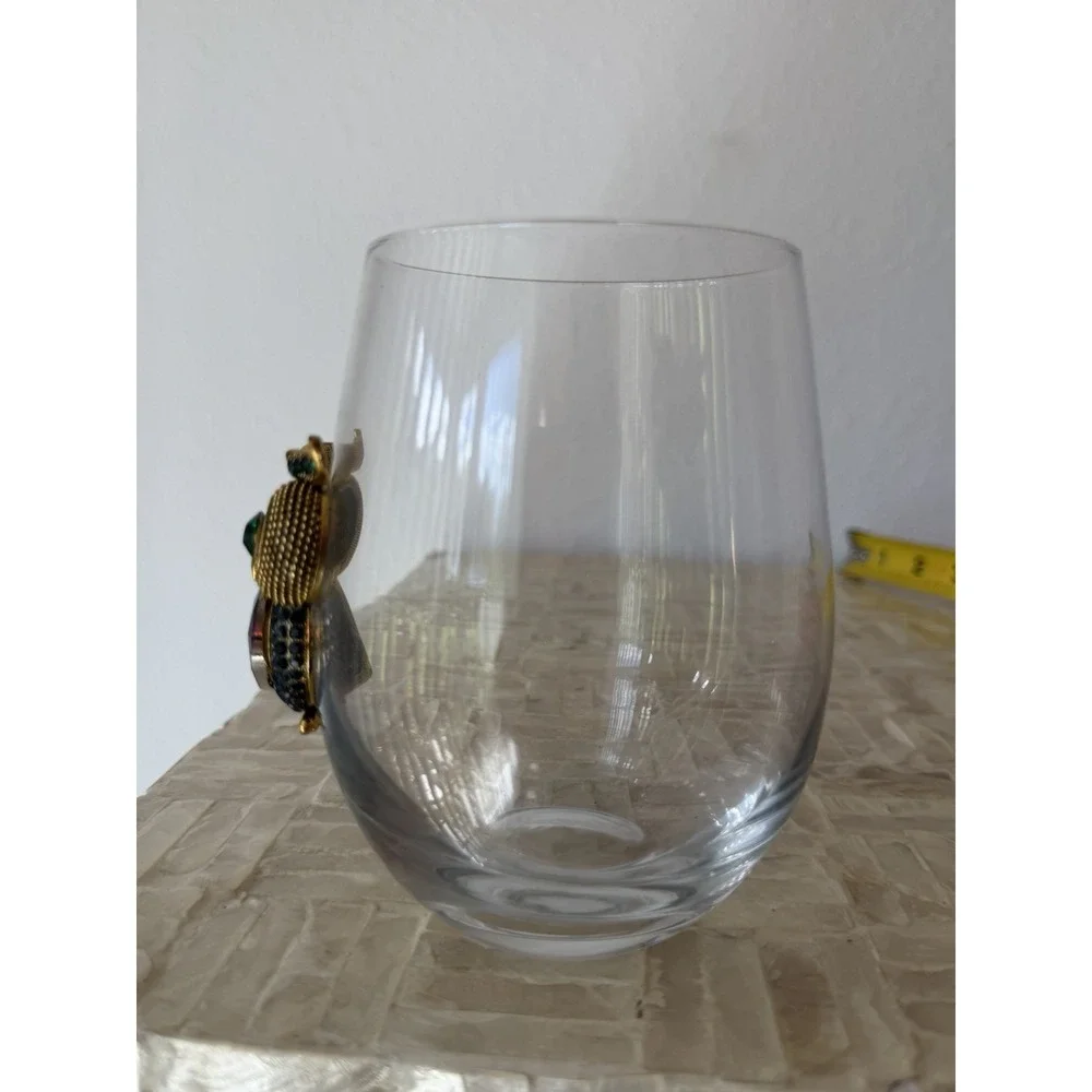 Funky Jeweled Owl Stemless Wine Glass